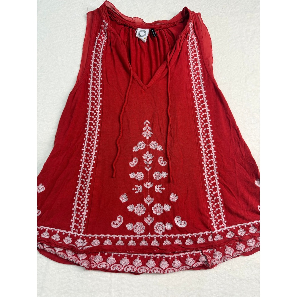 Anthropologie Akemi + Kin Red Embroidered Boho Sleeveless Blouse XS